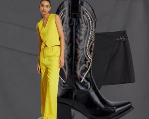 Yellow suit vest outfit collage