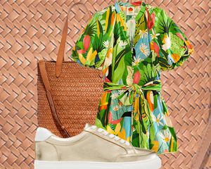 Tropical romper outfit collage