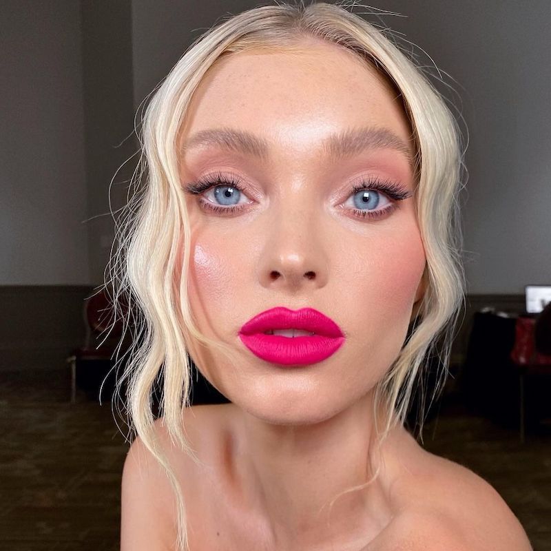 Holiday Makeup Looks Fuchsia Lip Elsa Hosk