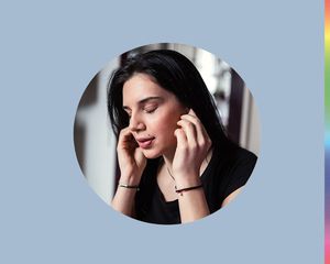 Young woman with upper lip piercing