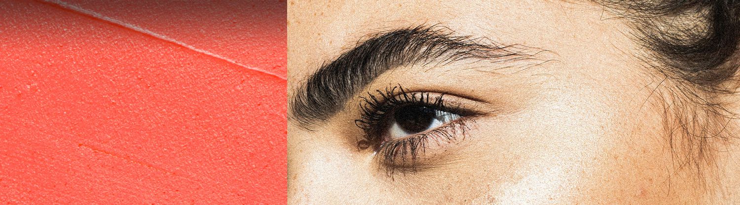 collage of a smeared makeup and an image of someones eye and eyebrow