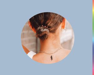 woman with lightning bolt temporary tattoo