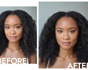 Byrdie writer Khera Alexander before and after applying the e.l.f. Cosmetics Putty Bronzer