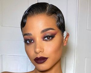 Actress Ella Balinska wears a burgundy lipstick.