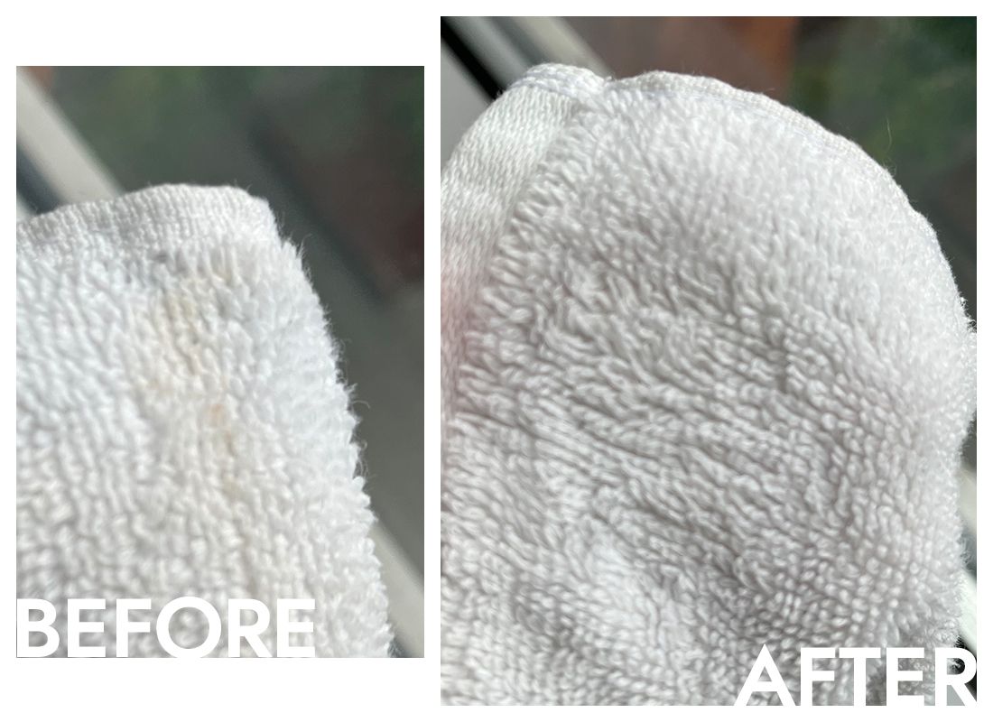 foreo luna 4 before and after photo on towel