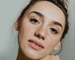 closeup portrait eyebrows freckles