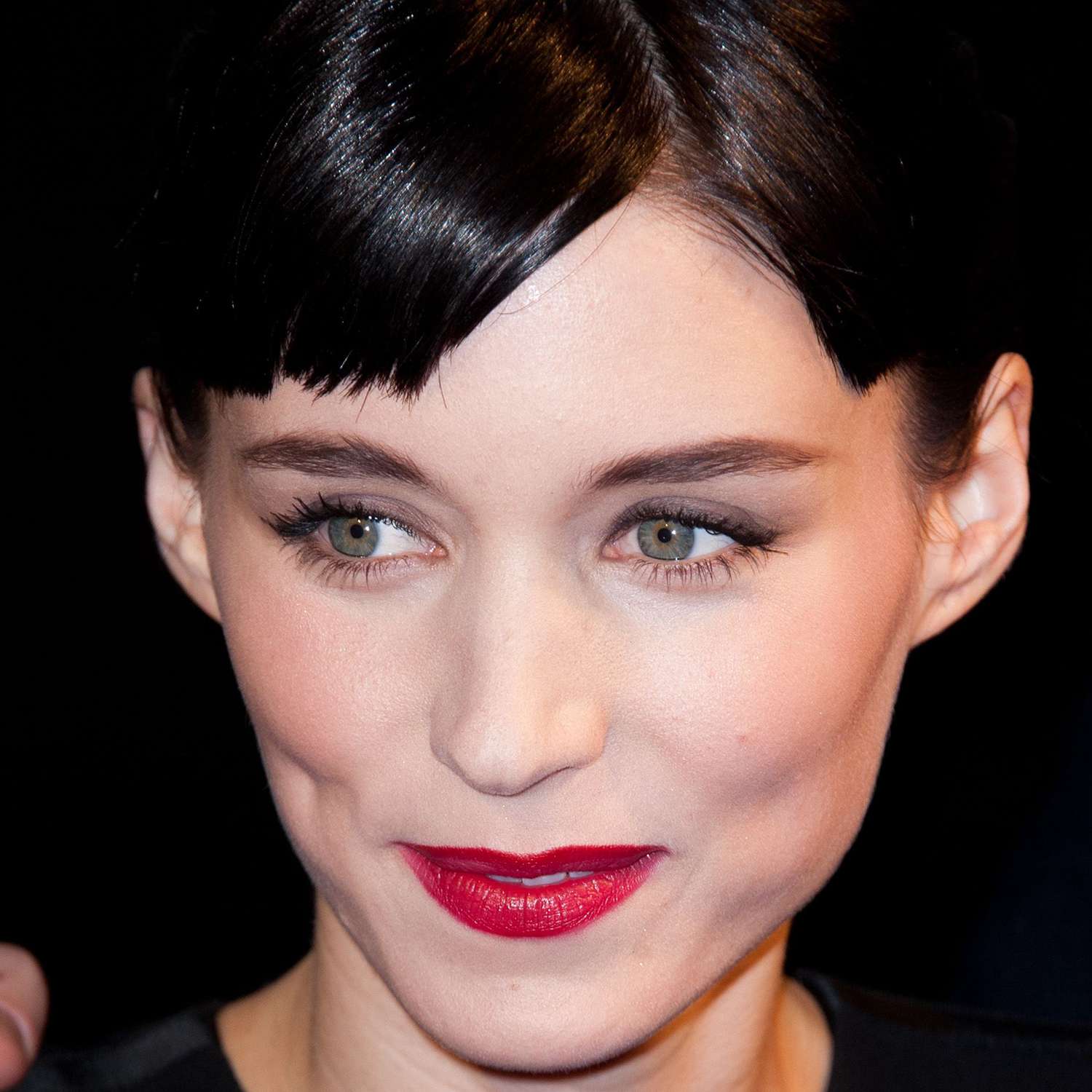 Rooney Mara with split baby bangs