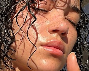 Woman with glazed skin