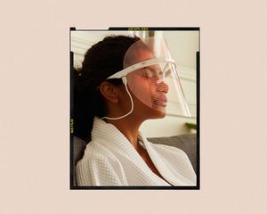 woman with a led therapy mask