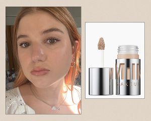 Selfie of woman next to Milk Makeup Future Fluid Concealer 