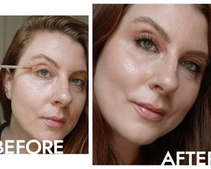 Makeup artist and Byrdie writer Ashley Rebecca before and after applying natural glam makeup