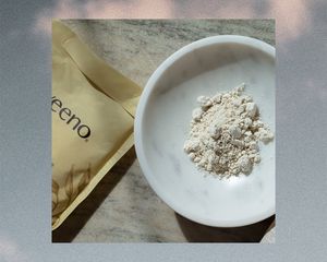 Aveeno oatmeal powder in a bowl
