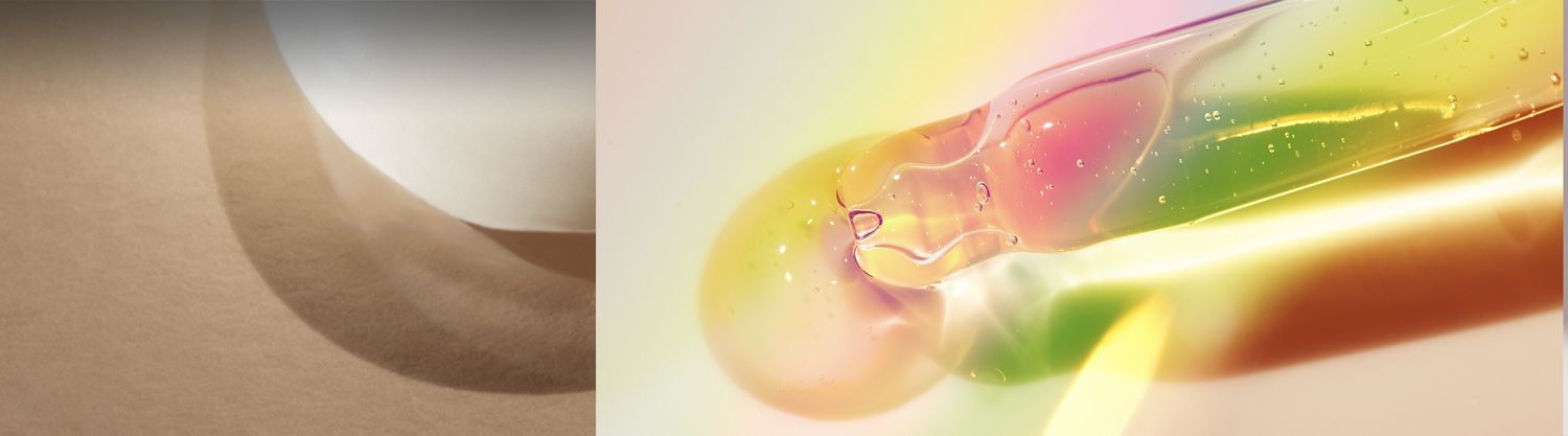 collage of lotion from a tube and a vial with serum