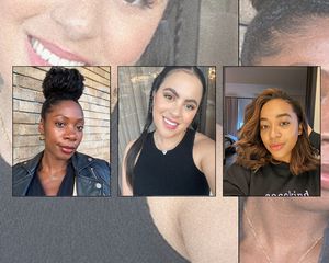 Byrdie editors wearing makeup, skincare, and hair products from their October picks