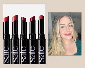 Saie Lip blur product shot and on-model