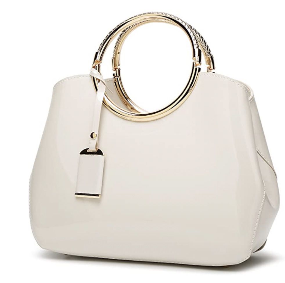 Hoxis Charm Glossy Metal Grip Structured Bag