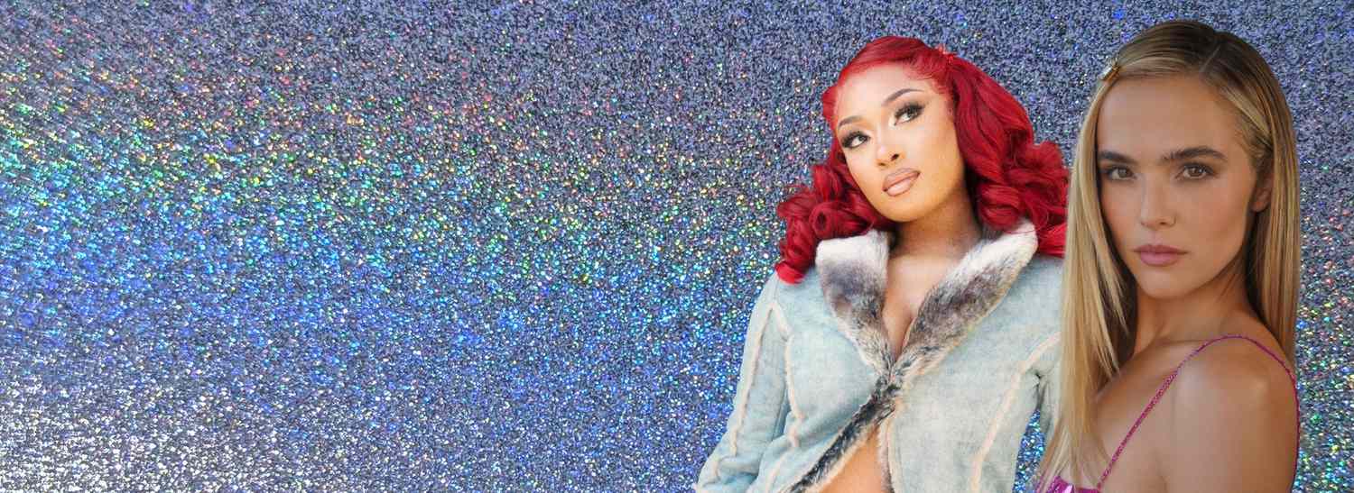 models posing in front of glitter background