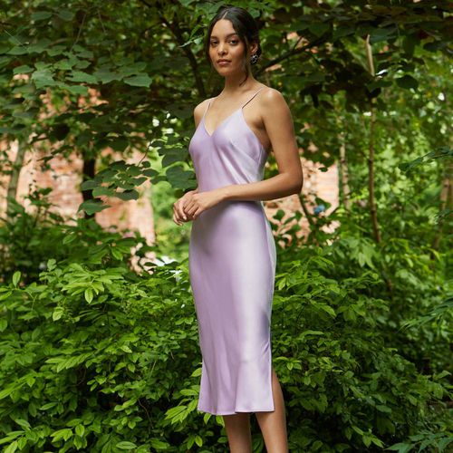 Rhea Silk Slip Dress in Lavender Mist ($168)