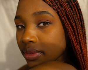 Close up of a woman wearing subtle eyeliner and mascara