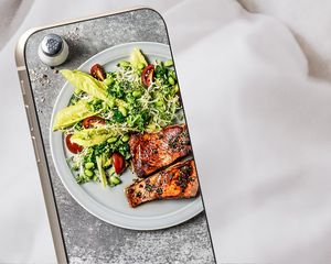 Phone with image of food 